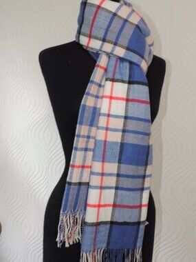 GAP Huge Plaid Scarf Cozy Exploded Dark Wisteria Pink Blue 24" x 80" + 3" Fringe